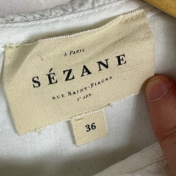 Sezane Tinai Blouse Ecru White Size 36 French US 4 Top Lace Crochet Minimalist - Picture 5 of 16